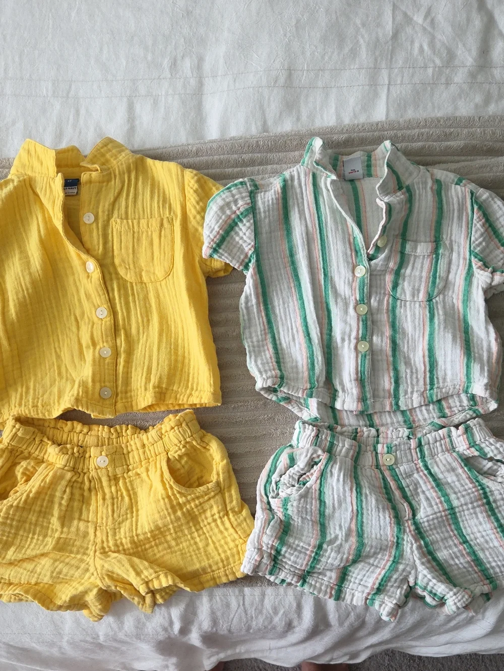 Old Navy Yellow Two-Piece Kids Pajama Set + White and Green Striped Set
